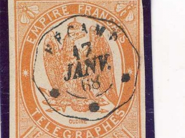 Timbres Télégraphe n°2, 50c vert oblitéré càd FECAMP 1868, signé A.BRUN - TB