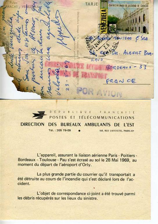 28 MAI 1969 AVIATION COURRIER ACCIDENTE CHUTE DE L'AV... VENTE