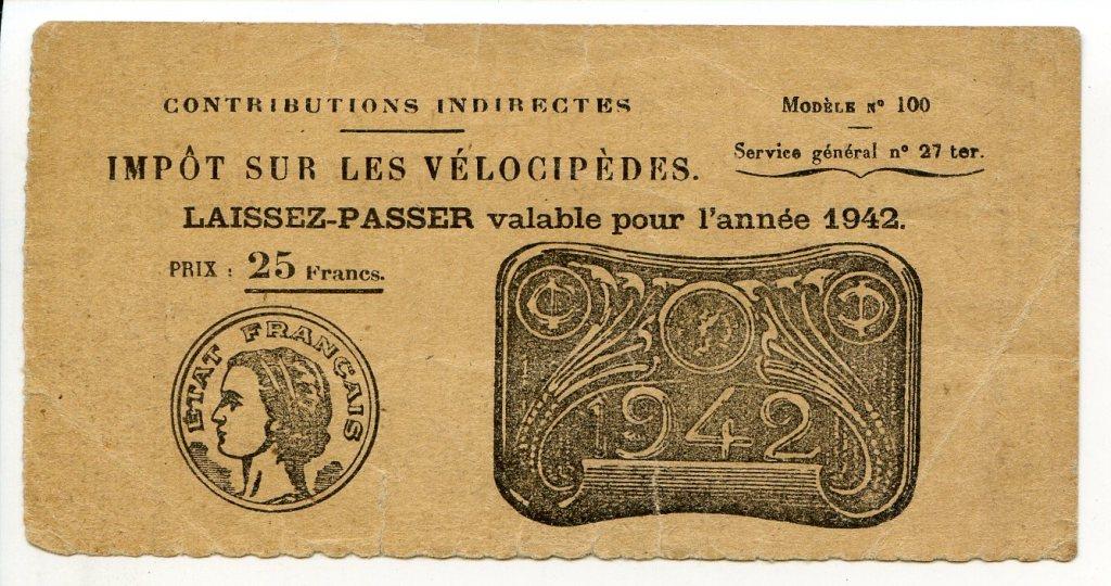 ancienne plaque fiscale taxe impot sur les velos velocipede 1909