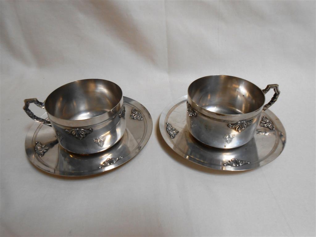 Tasse à Café Et Soucoupe En Métal Argenté Style Art Déco - Occasion Bon état