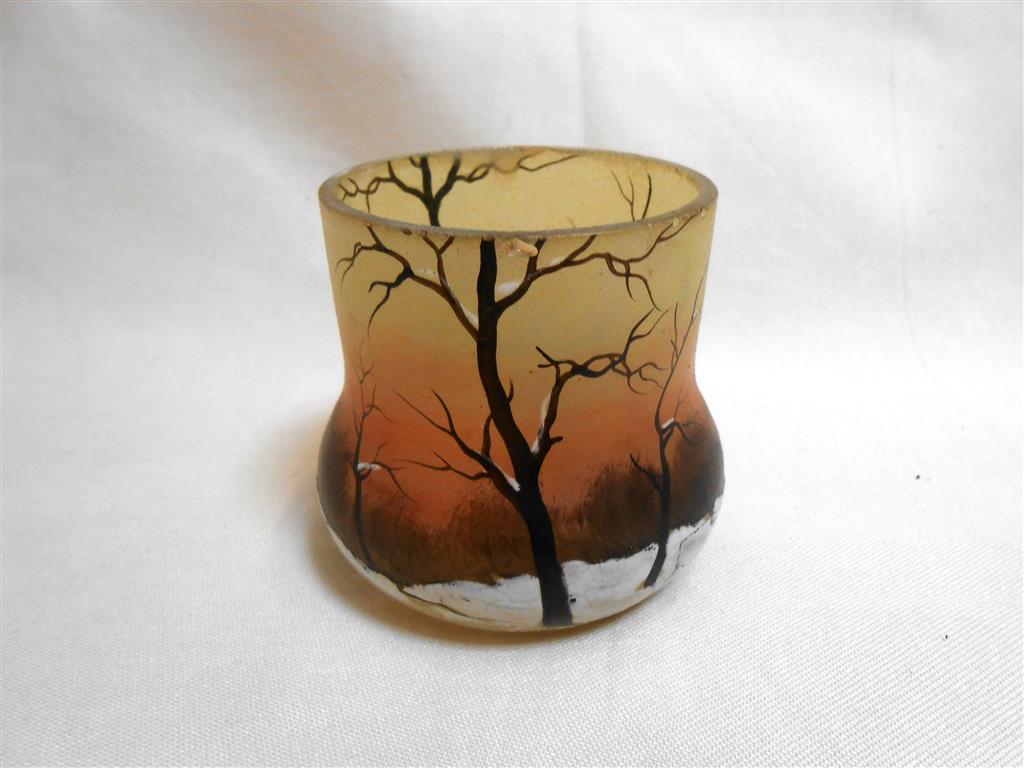 Vase émaillé paysage signé Jem, Ecole Legras
