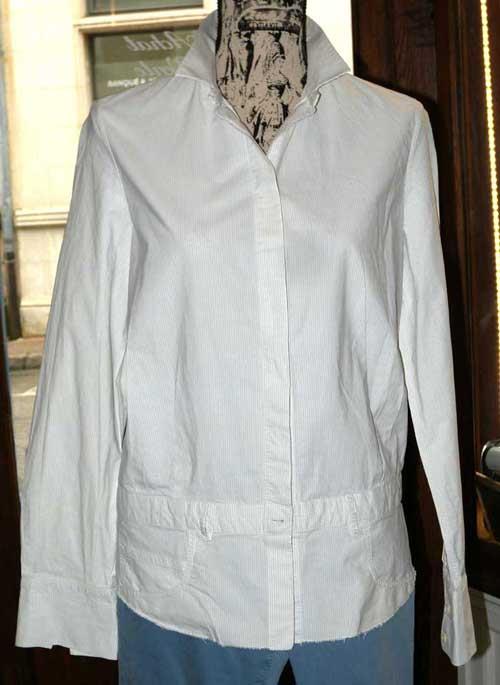 Chemise Façonnable Grise à Fines Rayures - Taille 3 (15 1/2) - Manches Longues - Occasion Très Bon état